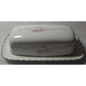 Vintage Porcelain China Japan GOLD STANDARD BUTTER DISH With Lid - Pink Flowers
